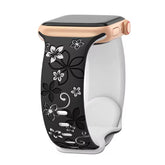 Curea Ceas Apple Watch Silicon Flowers Black/White Anca's Store